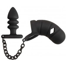 Silicone cock cage with a butt plug 