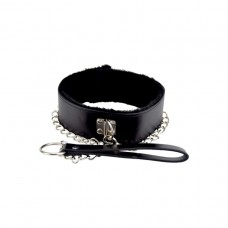 Furry Collar with Leash Black