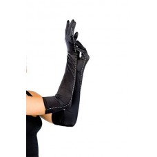 opera lenght satin gloves with rhinestone