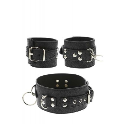 Set with black collar and 2 handcuffs leatherlook