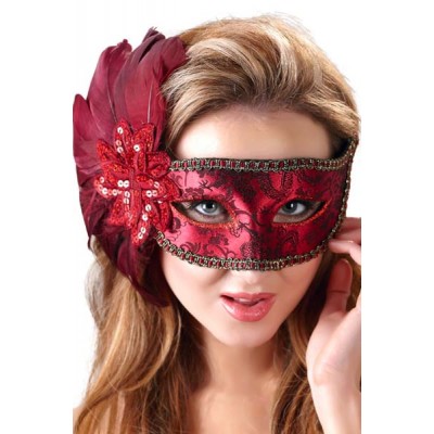 Red eye mask with brocade fabric