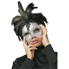 Ασημένια μάσκα με μαύρα φτερά