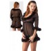 Black Babydoll with feathers and rhinestones