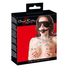 Mask with Ball Gag and Nipple Clamps