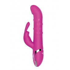 Silicone rabbit vibrator rotating pearls boost button