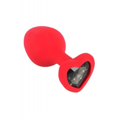 Red silicone butt plug medium heart strass