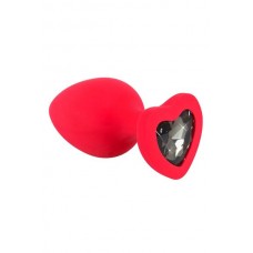 Red large silicone butt plug heart strass