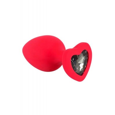 Red large silicone butt plug heart strass