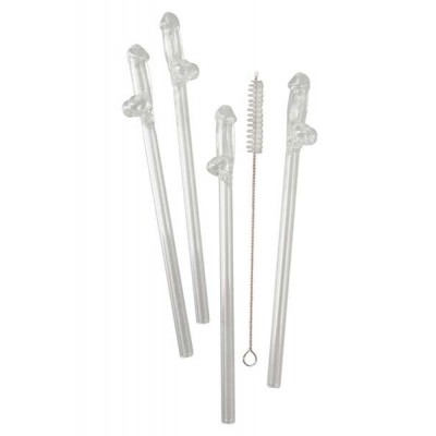 4 Penis Shape Glass Drinking Straw