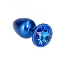 Small anal blue metal butt plug with strass