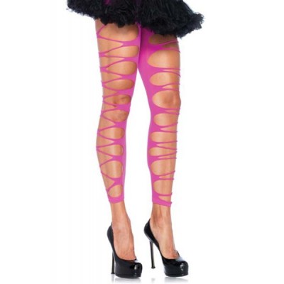 Footless Shredded Seamless Tights in Neon Hot Pink