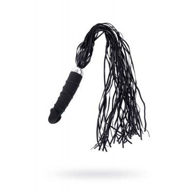 Black silicone vibrator with whip leatherette tail