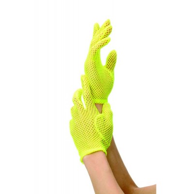 Sexy Fishnet Wrist Length Gloves Neon Yellow